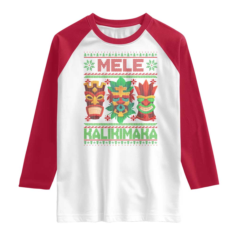 Christmas In Hawaii Raglan Shirt Mele Kalikimaka Ugly Tikis Kakau Tattoo TS11 White Red Print Your Wear
