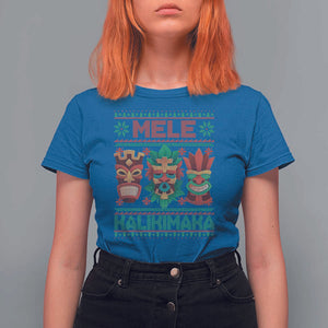 Christmas In Hawaii T Shirt For Women Mele Kalikimaka Ugly Tikis Kakau Tattoo TS11 Royal Blue Print Your Wear