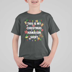 Christmas In Hawaii T Shirt For Kid This Is My Christmas Hawaiian Shirt Tikis Hibiscus Flower TS11 Dark Heather Print Your Wear
