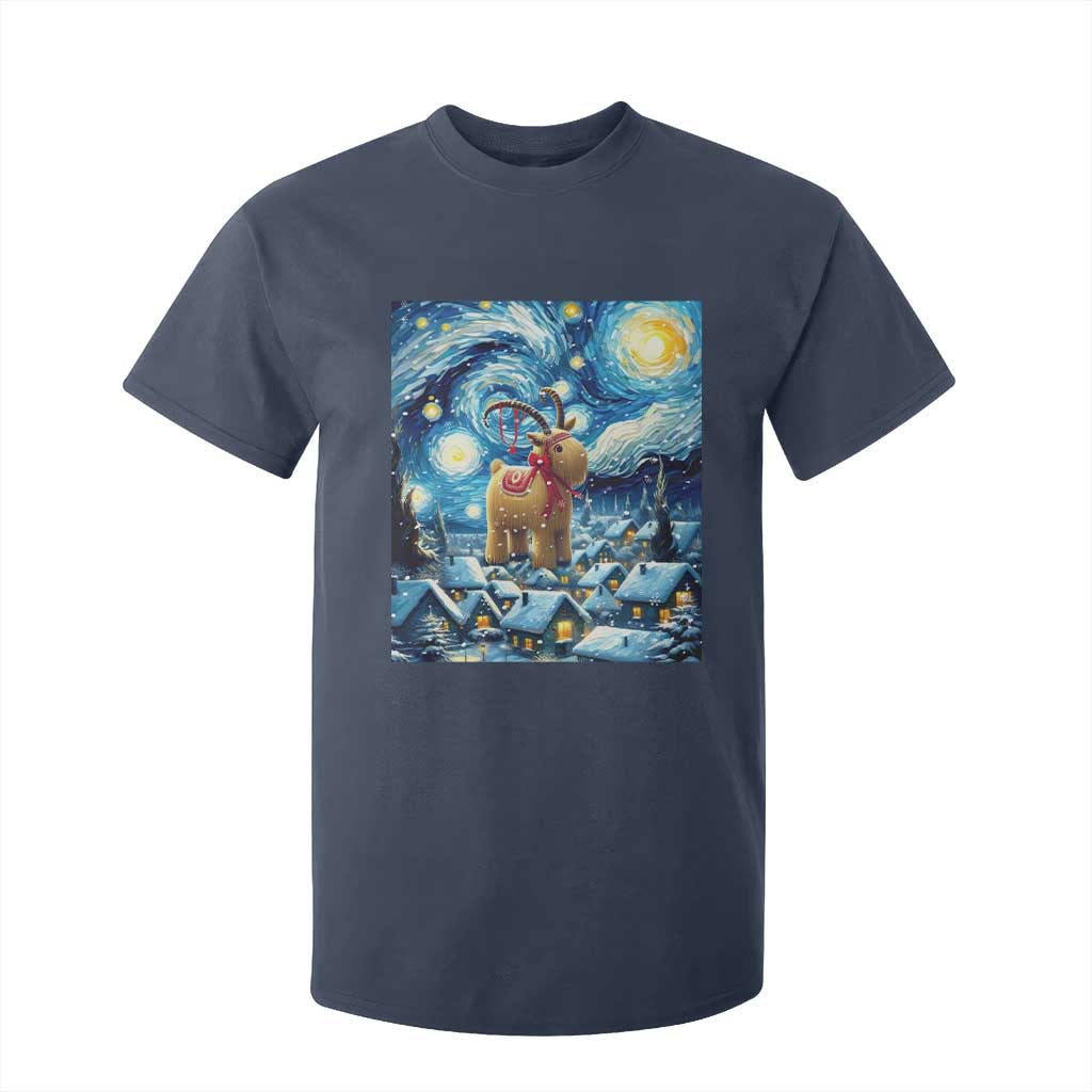 Yule Goat T Shirt For Kid Yule Starry Night Winter Solstice Christmas Vincent Van Gogh TS11 Navy Print Your Wear