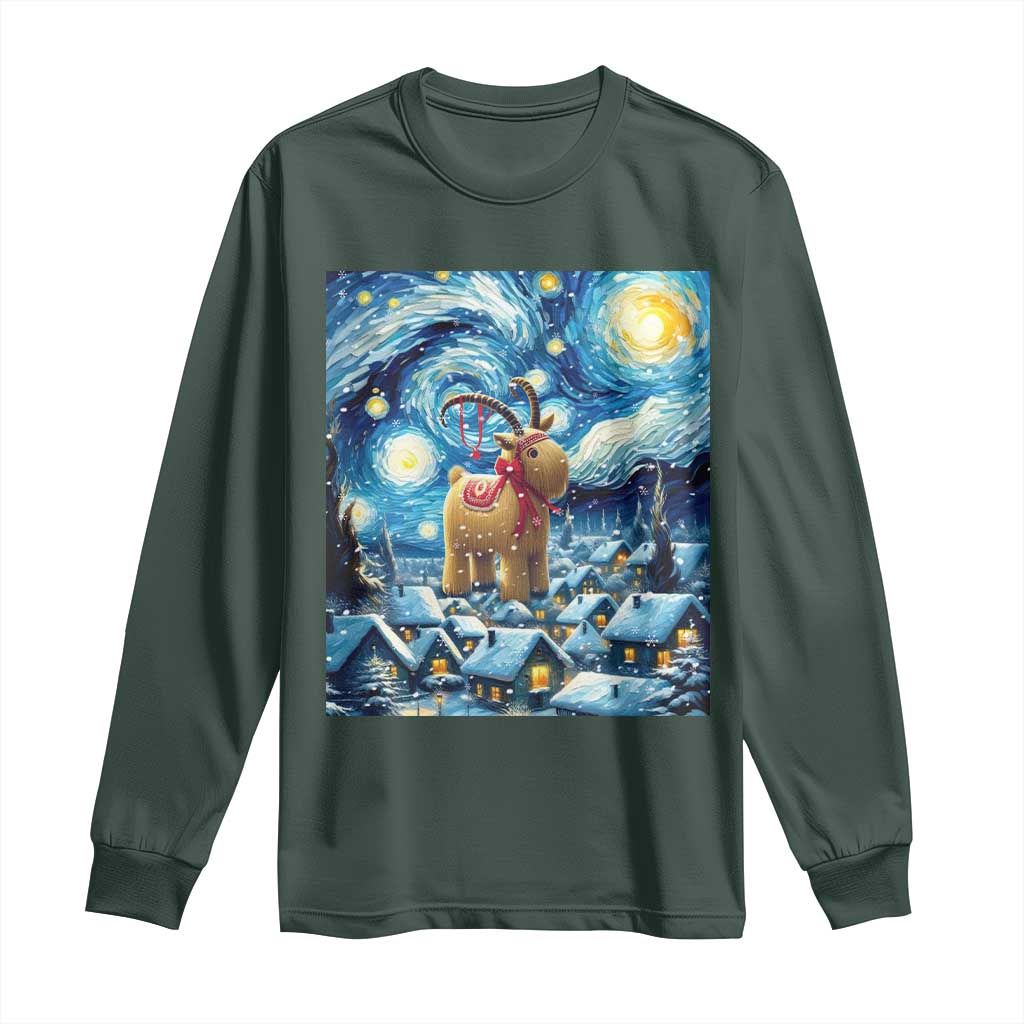 Yule Goat Long Sleeve Shirt Yule Starry Night Winter Solstice Christmas Vincent Van Gogh TS11 Dark Forest Green Print Your Wear