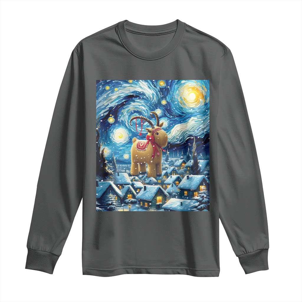 Yule Goat Long Sleeve Shirt Yule Starry Night Winter Solstice Christmas Vincent Van Gogh TS11 Dark Heather Print Your Wear