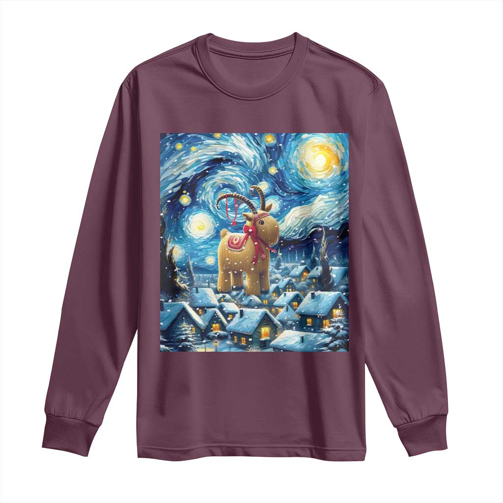 Yule Goat Long Sleeve Shirt Yule Starry Night Winter Solstice Christmas Vincent Van Gogh TS11 Maroon Print Your Wear