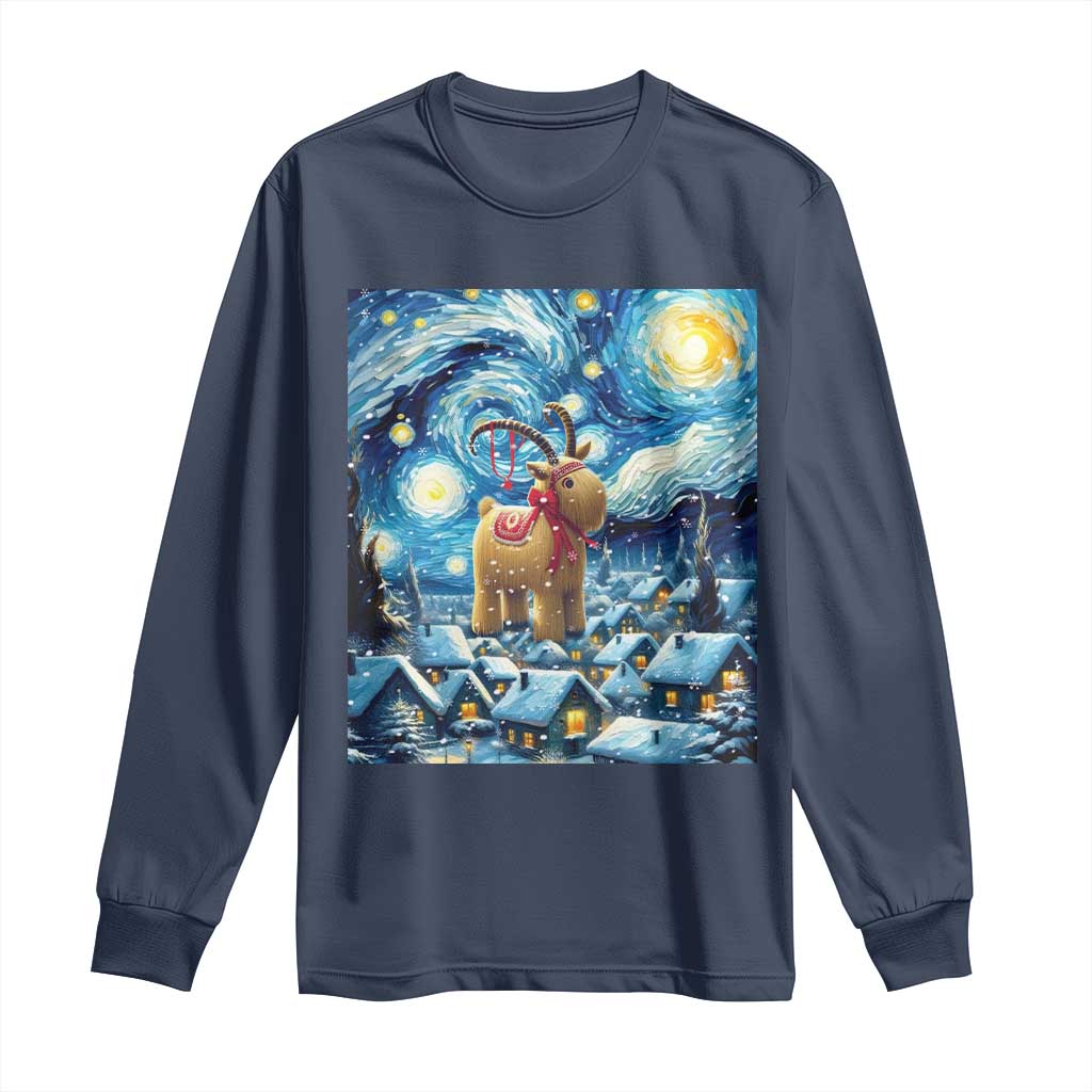 Yule Goat Long Sleeve Shirt Yule Starry Night Winter Solstice Christmas Vincent Van Gogh TS11 Navy Print Your Wear