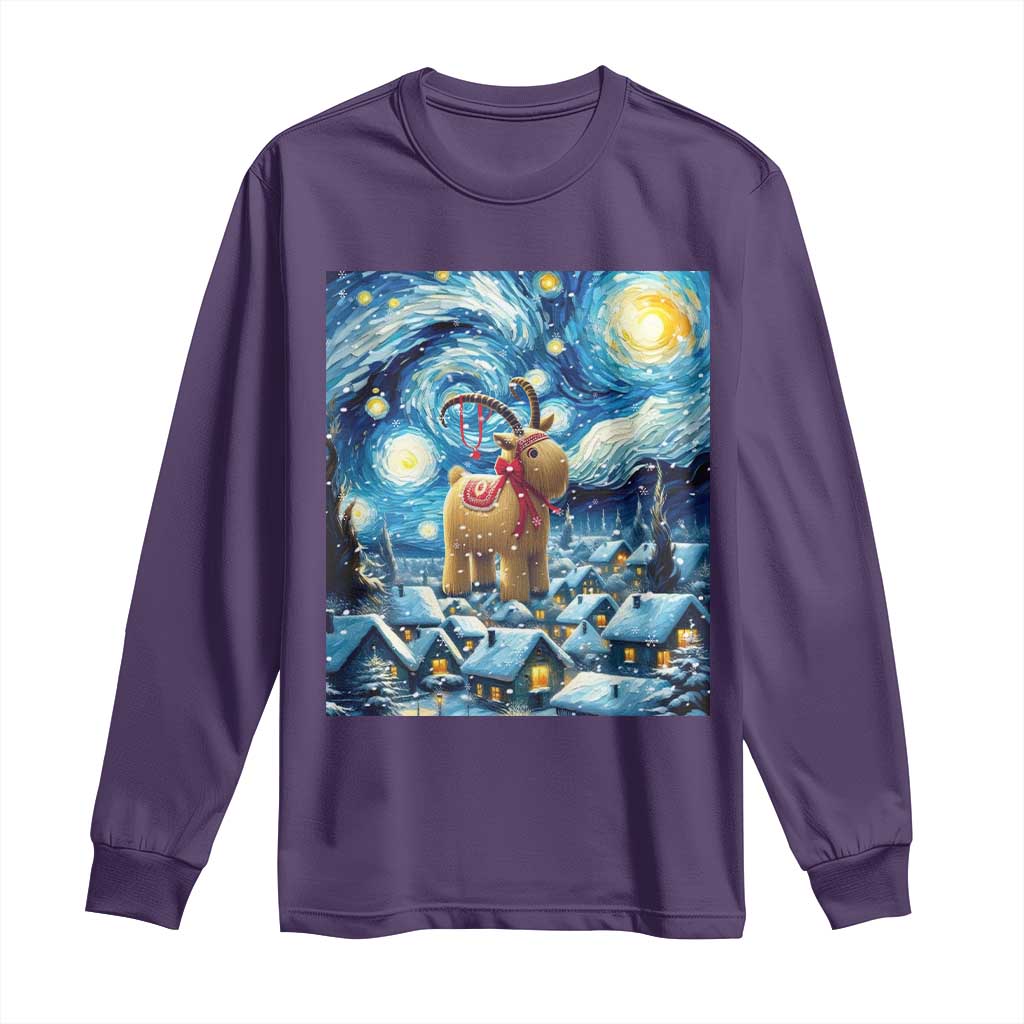 Yule Goat Long Sleeve Shirt Yule Starry Night Winter Solstice Christmas Vincent Van Gogh TS11 Purple Print Your Wear