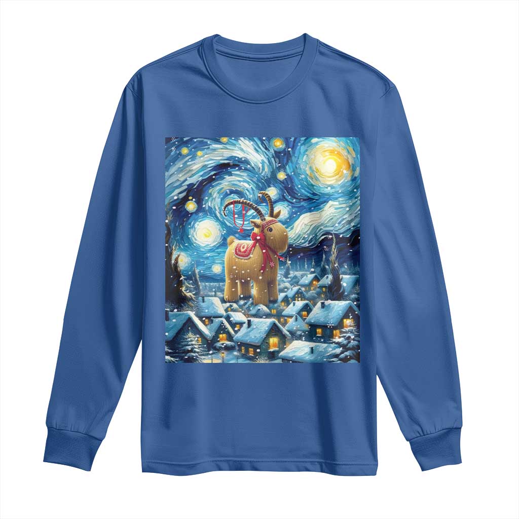 Yule Goat Long Sleeve Shirt Yule Starry Night Winter Solstice Christmas Vincent Van Gogh TS11 Royal Blue Print Your Wear