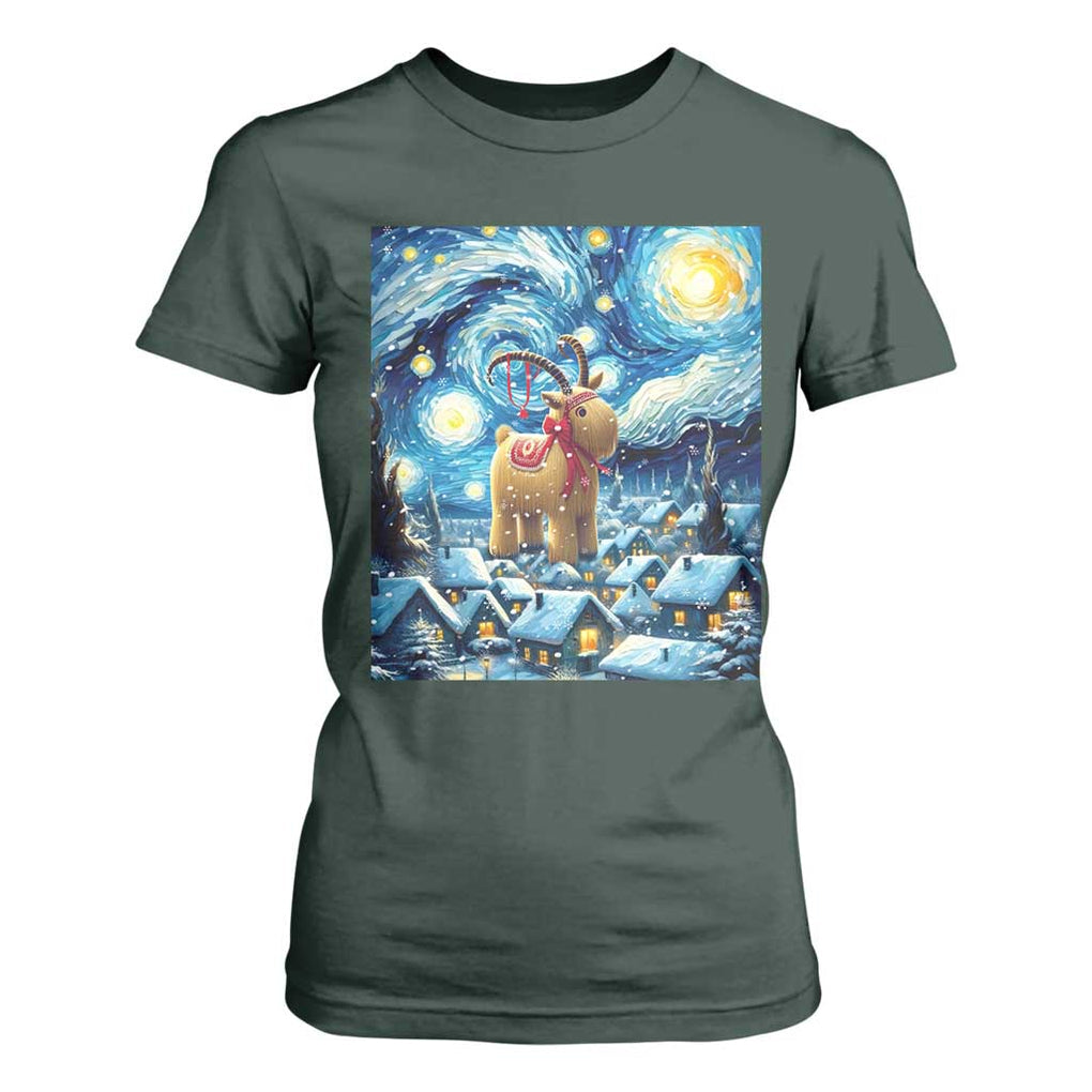 Yule Goat T Shirt For Women Yule Starry Night Winter Solstice Christmas Vincent Van Gogh TS11 Dark Forest Green Print Your Wear