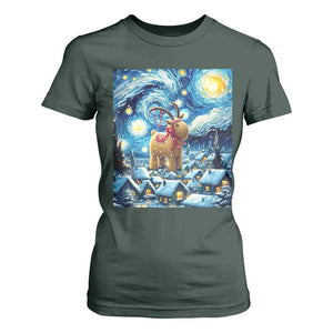 Yule Goat T Shirt For Women Yule Starry Night Winter Solstice Christmas Vincent Van Gogh TS11 Dark Forest Green Print Your Wear