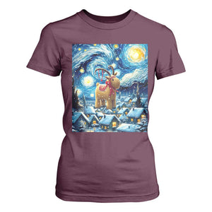Yule Goat T Shirt For Women Yule Starry Night Winter Solstice Christmas Vincent Van Gogh TS11 Maroon Print Your Wear