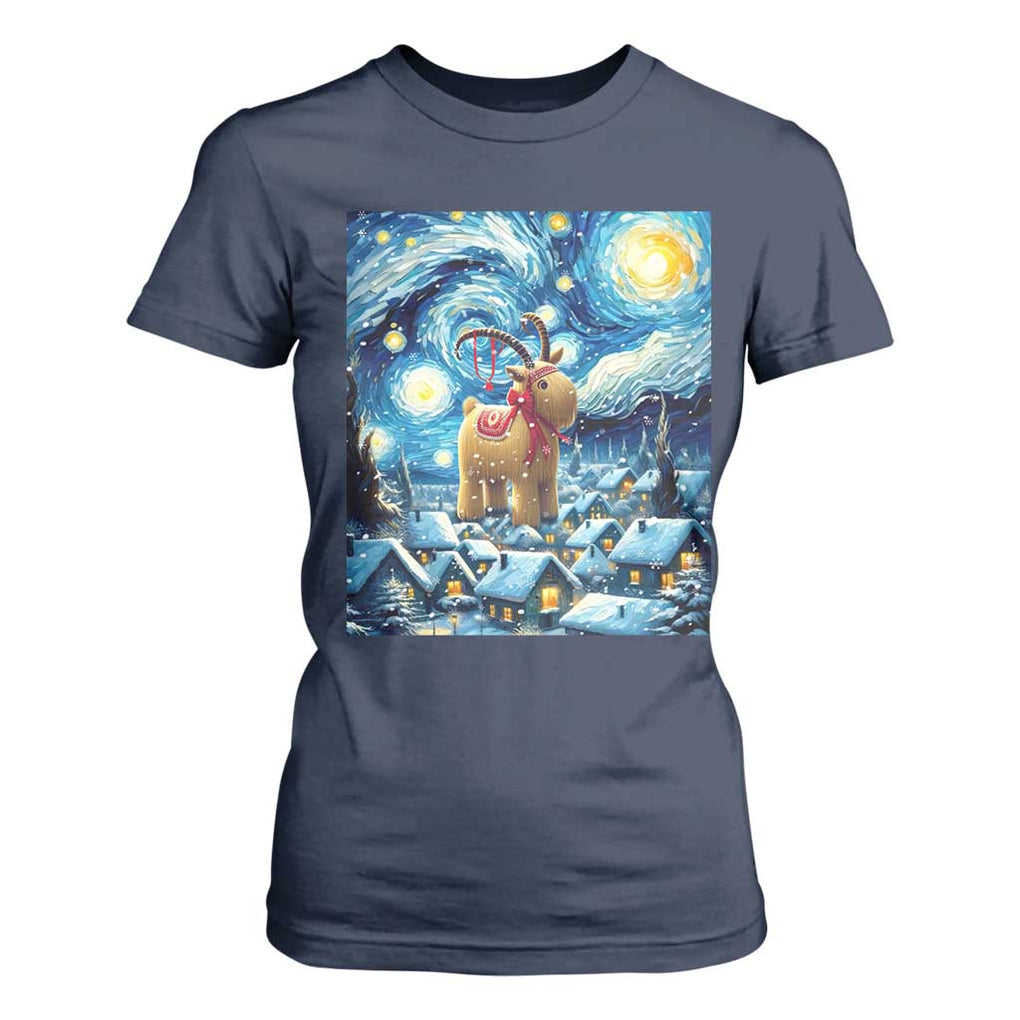 Yule Goat T Shirt For Women Yule Starry Night Winter Solstice Christmas Vincent Van Gogh TS11 Navy Print Your Wear