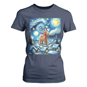 Yule Goat T Shirt For Women Yule Starry Night Winter Solstice Christmas Vincent Van Gogh TS11 Navy Print Your Wear