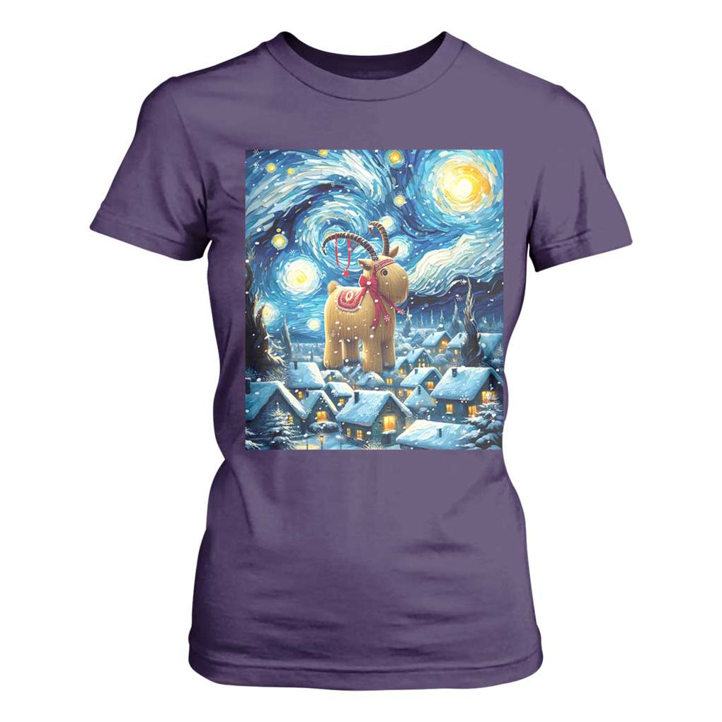 Yule Goat T Shirt For Women Yule Starry Night Winter Solstice Christmas Vincent Van Gogh TS11 Purple Print Your Wear