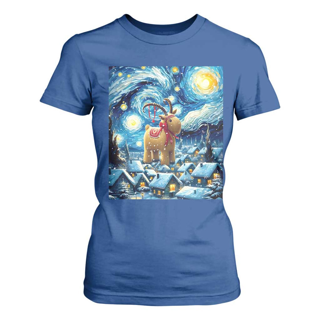 Yule Goat T Shirt For Women Yule Starry Night Winter Solstice Christmas Vincent Van Gogh TS11 Royal Blue Print Your Wear