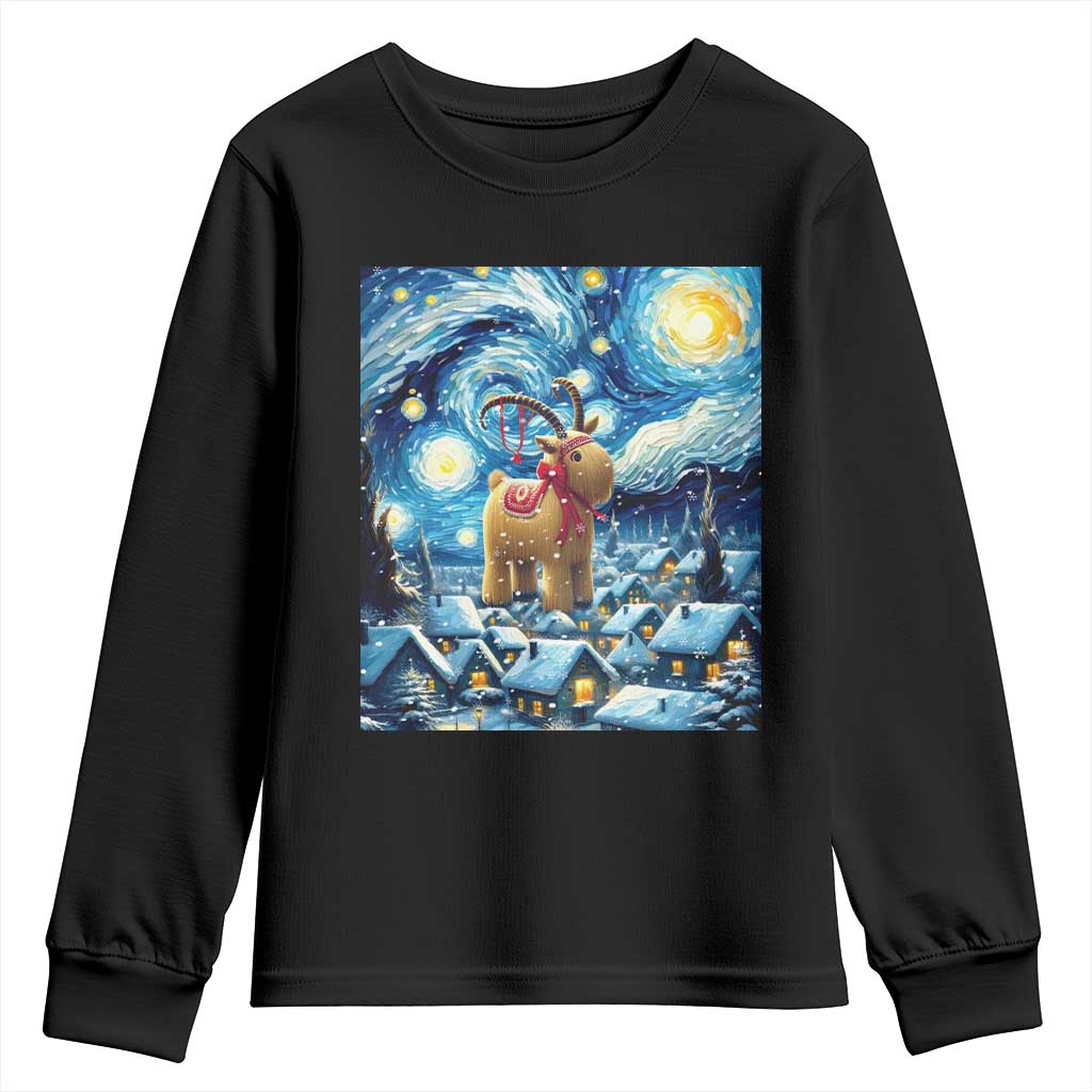 Yule Goat Youth Sweatshirt Yule Starry Night Winter Solstice Christmas Vincent Van Gogh TS11 Black Print Your Wear