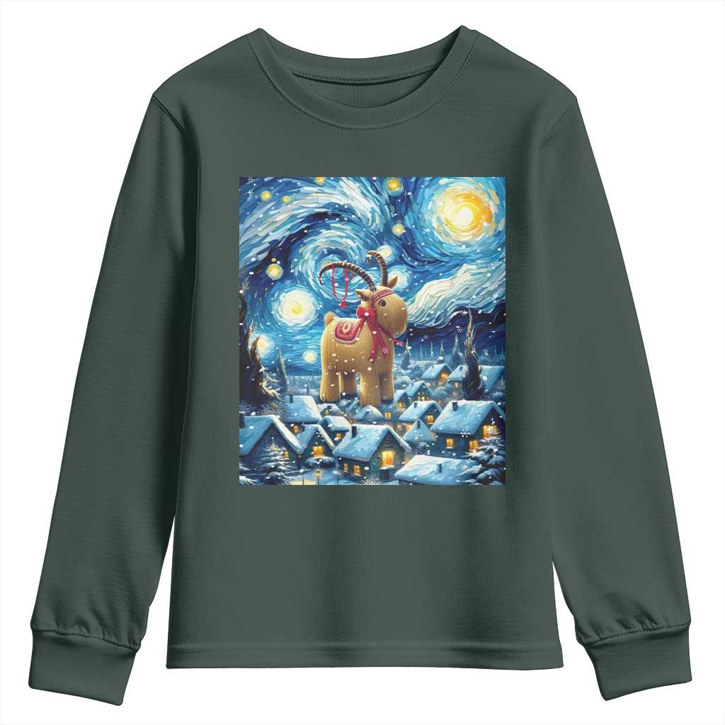 Yule Goat Youth Sweatshirt Yule Starry Night Winter Solstice Christmas Vincent Van Gogh TS11 Dark Forest Green Print Your Wear