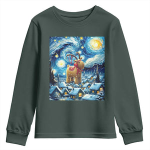 Yule Goat Youth Sweatshirt Yule Starry Night Winter Solstice Christmas Vincent Van Gogh TS11 Dark Forest Green Print Your Wear