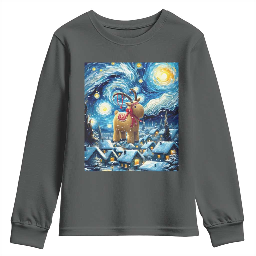 Yule Goat Youth Sweatshirt Yule Starry Night Winter Solstice Christmas Vincent Van Gogh TS11 Dark Heather Print Your Wear