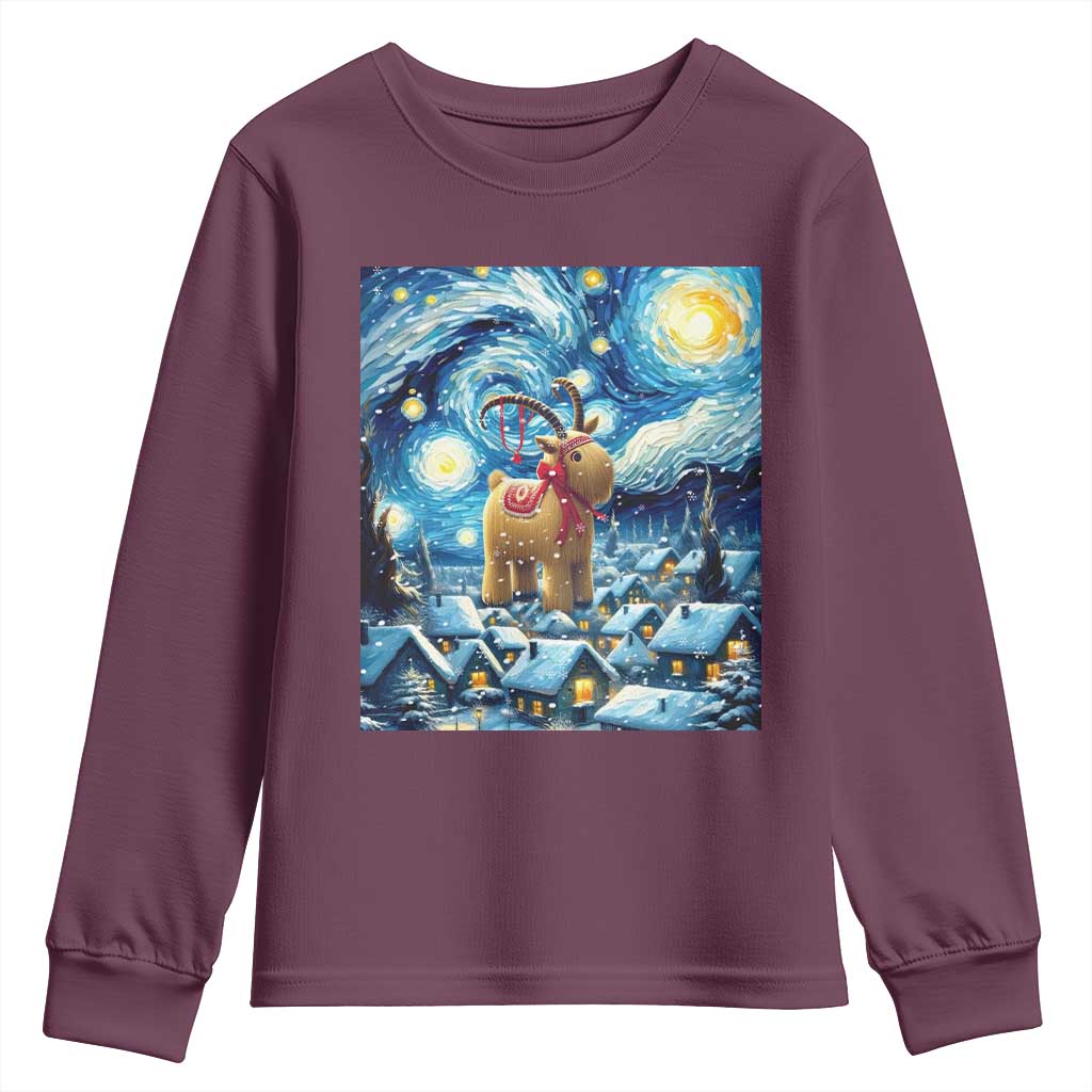 Yule Goat Youth Sweatshirt Yule Starry Night Winter Solstice Christmas Vincent Van Gogh TS11 Maroon Print Your Wear