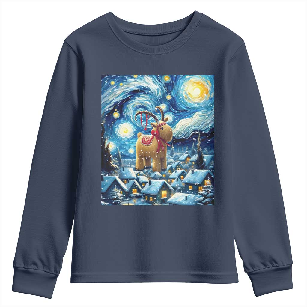 Yule Goat Youth Sweatshirt Yule Starry Night Winter Solstice Christmas Vincent Van Gogh TS11 Navy Print Your Wear