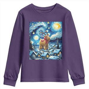 Yule Goat Youth Sweatshirt Yule Starry Night Winter Solstice Christmas Vincent Van Gogh TS11 Purple Print Your Wear