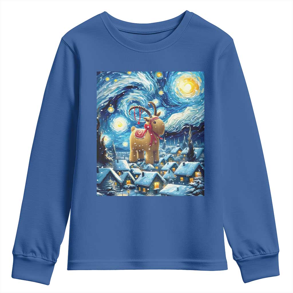 Yule Goat Youth Sweatshirt Yule Starry Night Winter Solstice Christmas Vincent Van Gogh TS11 Royal Blue Print Your Wear