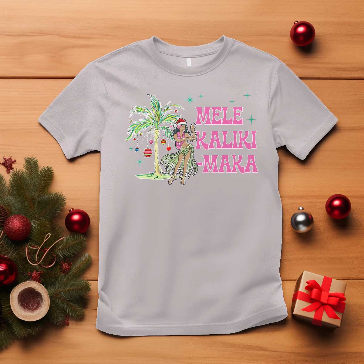 Christmas In Hawaii T Shirt Mele Kalikimaka Hula Girls Palm Tree TS11 Ice Gray Print Your Wear