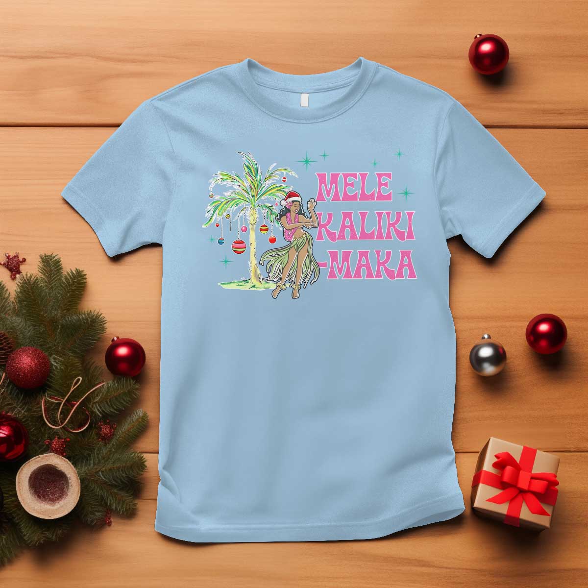 Christmas In Hawaii T Shirt Mele Kalikimaka Hula Girls Palm Tree TS11 Light Blue Print Your Wear