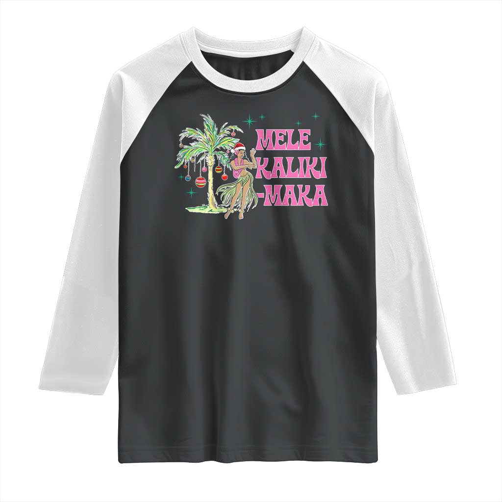 Christmas In Hawaii Raglan Shirt Mele Kalikimaka Hula Girls Palm Tree TS11 Black White Print Your Wear
