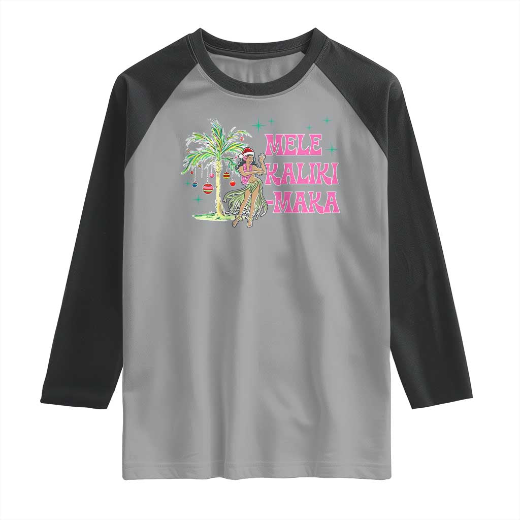 Christmas In Hawaii Raglan Shirt Mele Kalikimaka Hula Girls Palm Tree TS11 Sport Gray Black Print Your Wear
