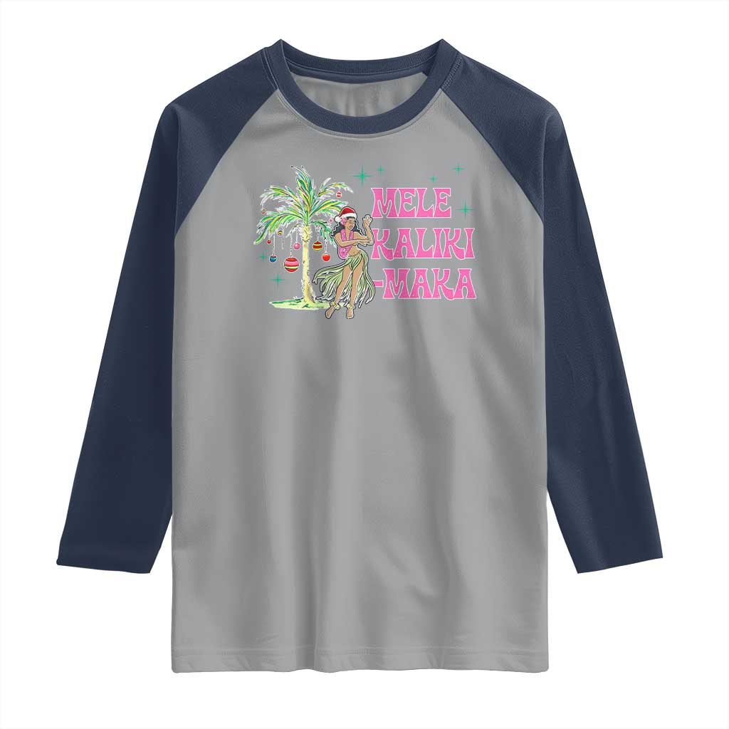 Christmas In Hawaii Raglan Shirt Mele Kalikimaka Hula Girls Palm Tree TS11 Sport Gray Navy Print Your Wear