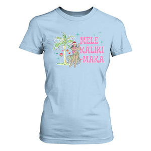 Christmas In Hawaii T Shirt For Women Mele Kalikimaka Hula Girls Palm Tree TS11 Light Blue Print Your Wear