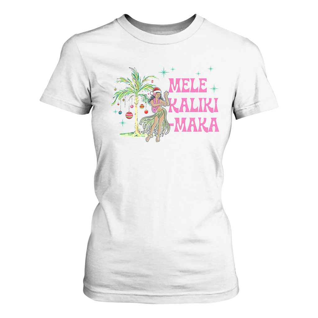 Christmas In Hawaii T Shirt For Women Mele Kalikimaka Hula Girls Palm Tree TS11 White Print Your Wear