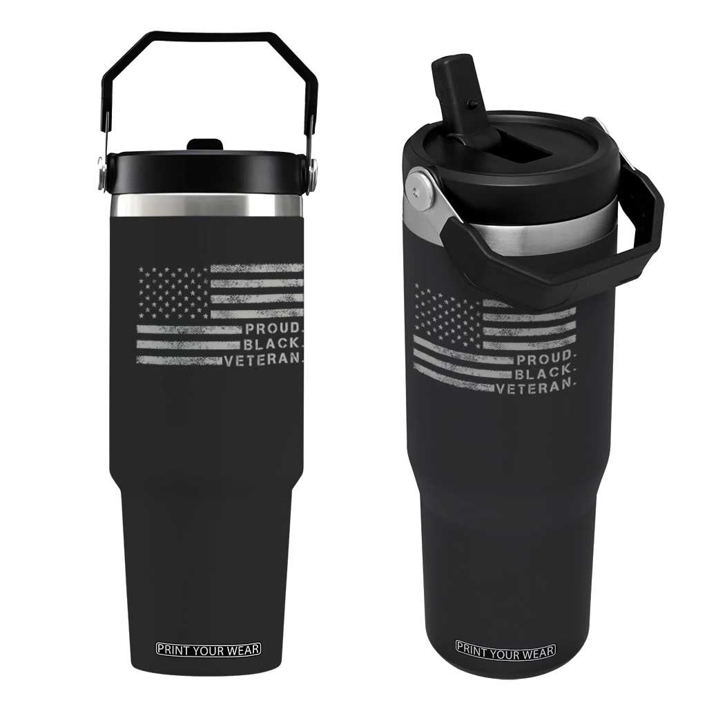 Proud Black Veteran Flip Straw Tumbler Veterans Day Proud Vintage American Flag Military TS11 One Size: 30 oz Black Print Your Wear