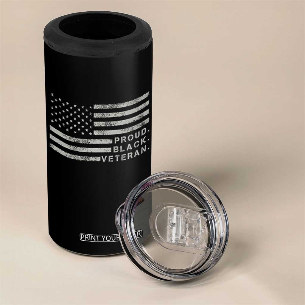 Proud Black Veteran 4 in 1 Can Cooler Tumbler Veterans Day Proud Vintage American Flag Military TS11 Print Your Wear