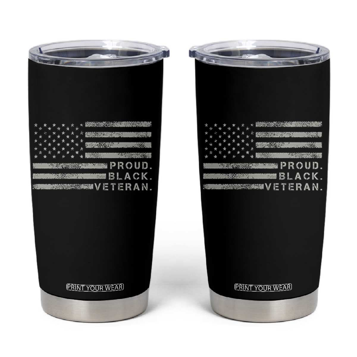 Proud Black Veteran Tumbler Cup Veterans Day Proud Vintage American Flag Military TS11 Black Print Your Wear