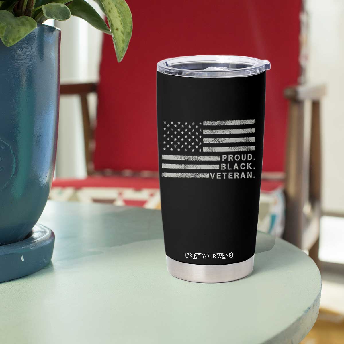 Proud Black Veteran Tumbler Cup Veterans Day Proud Vintage American Flag Military TS11 Print Your Wear