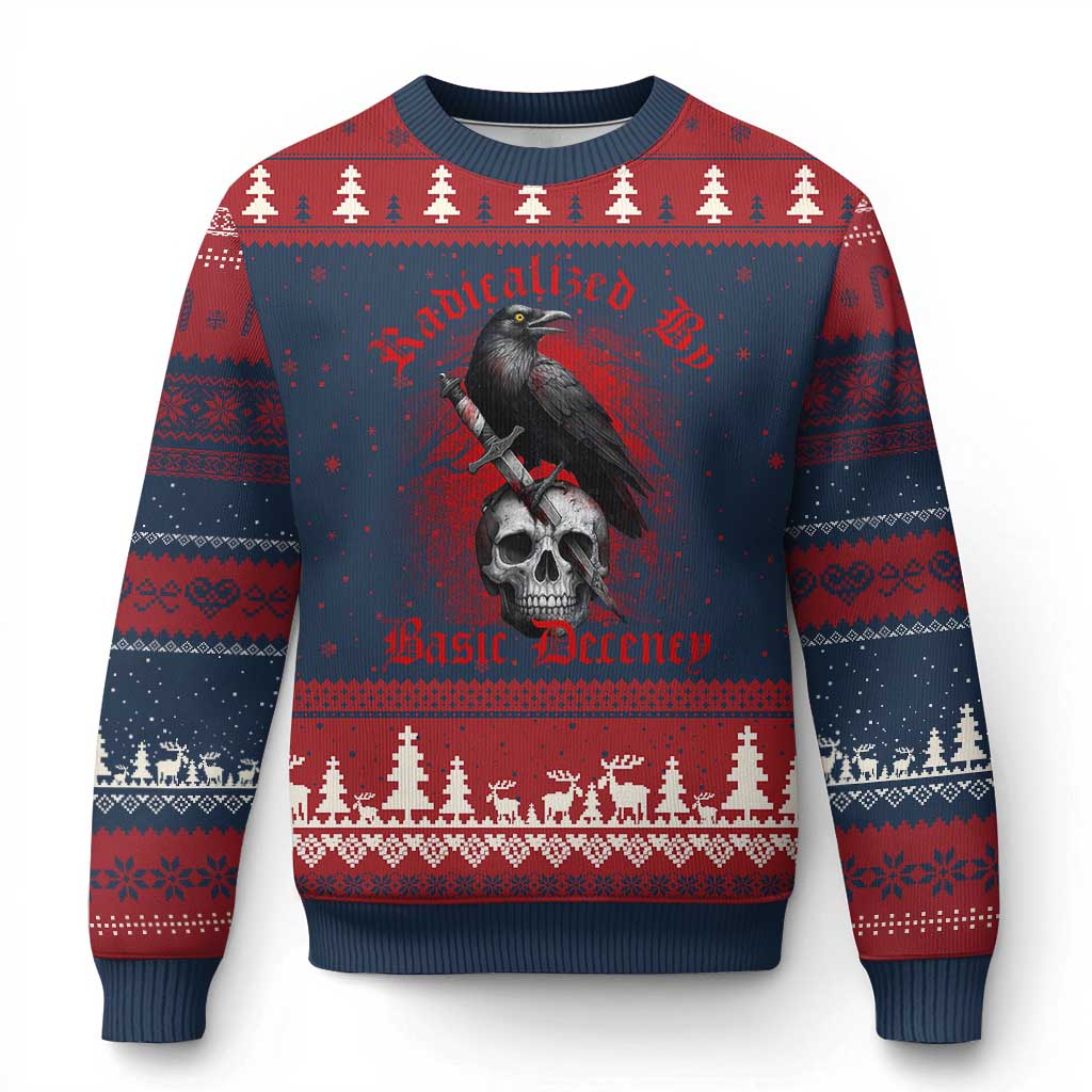 Radicalized By Basic Decency Ugly Christmas Sweater Vintage Gothic Victorian Crow Skull TS11 Navy Red Print Your Wear