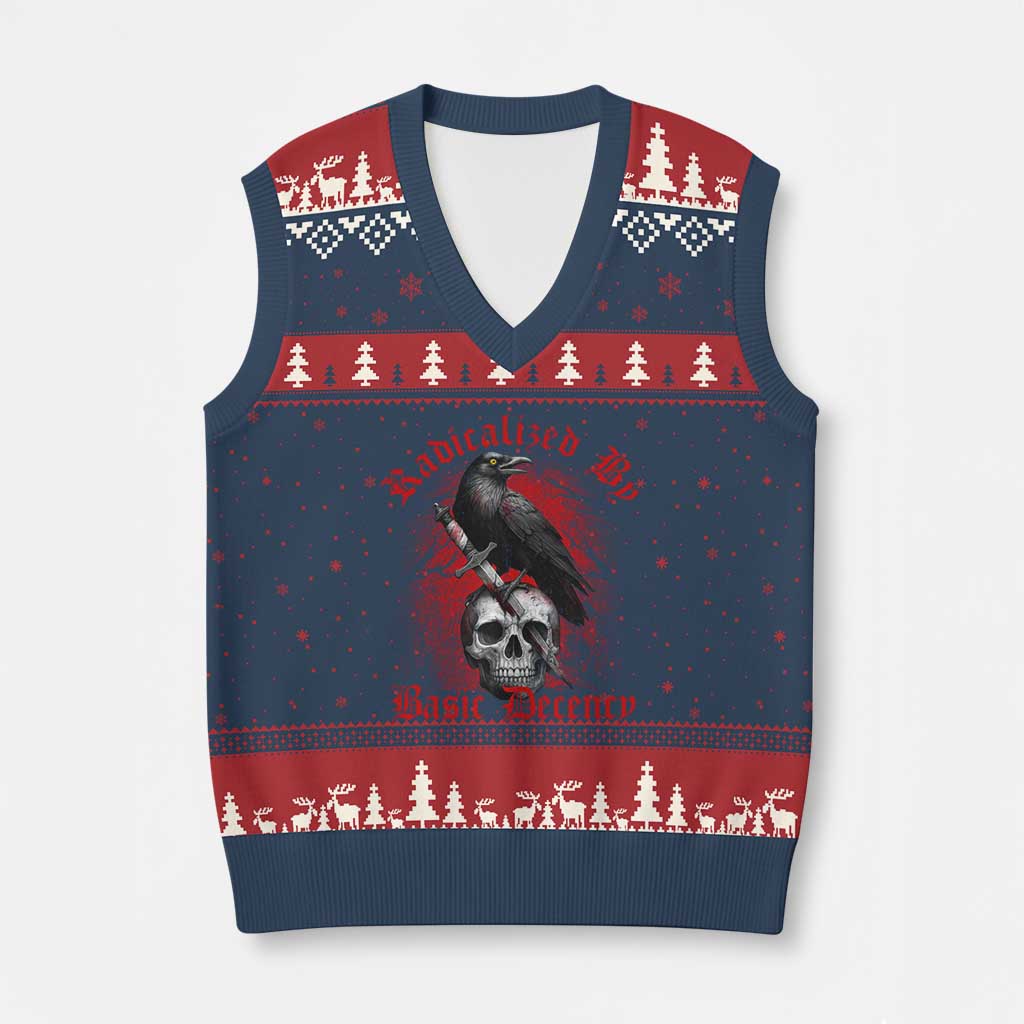 Radicalized By Basic Decency V-Neck Knit Sweater Vest Vintage Gothic Victorian Crow Skull TS11 Navy Red Print Your Wear