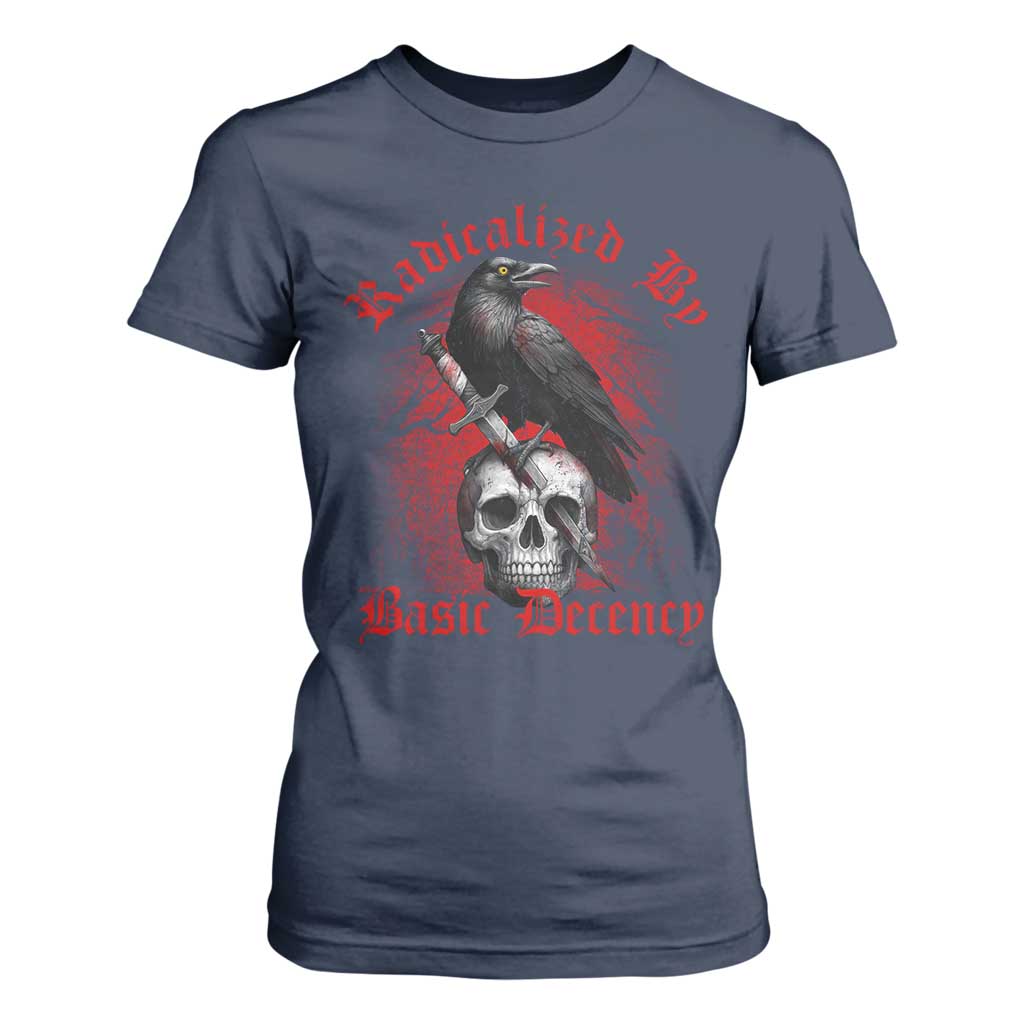 Radicalized By Basic Decency T Shirt For Women Vintage Gothic Victorian Crow Skull TS11 Navy Print Your Wear