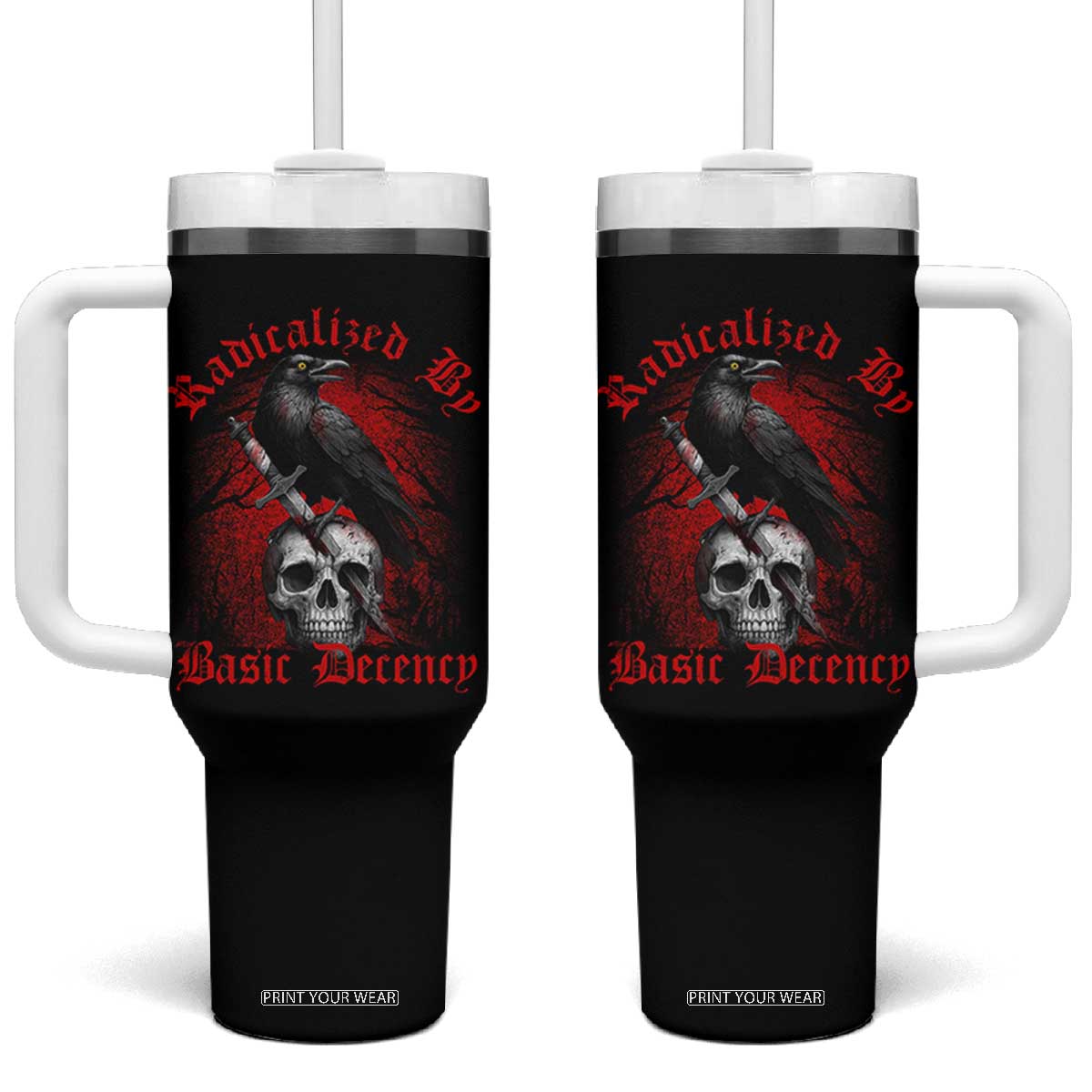 Radicalized By Basic Decency Tumbler With Handle Vintage Gothic Victorian Crow Skull TS11 One Size: 40 oz Black Print Your Wear