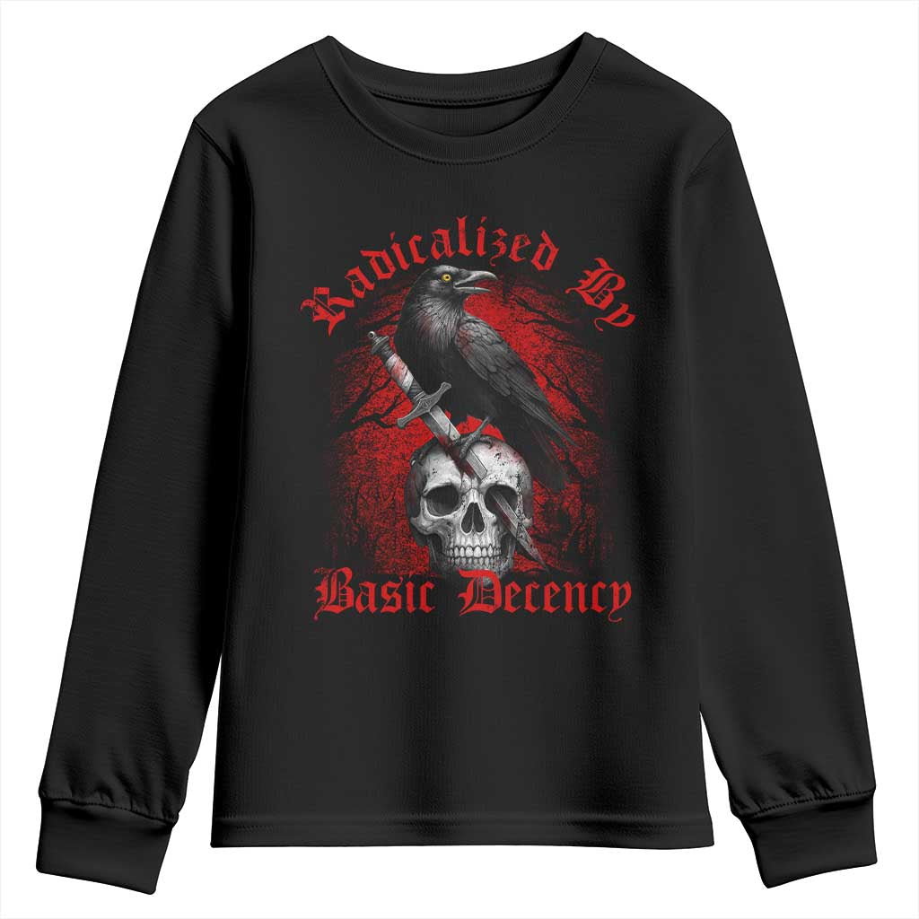 Radicalized By Basic Decency Youth Sweatshirt Vintage Gothic Victorian Crow Skull - Print Your Wear