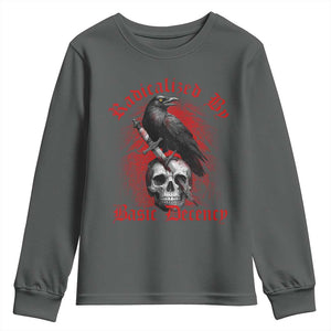 Radicalized By Basic Decency Youth Sweatshirt Vintage Gothic Victorian Crow Skull TS11 Dark Heather Print Your Wear