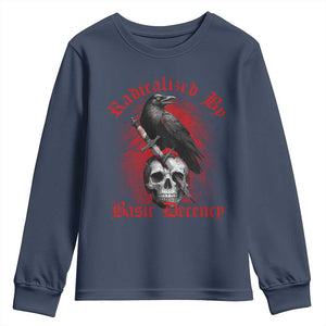 Radicalized By Basic Decency Youth Sweatshirt Vintage Gothic Victorian Crow Skull TS11 Navy Print Your Wear