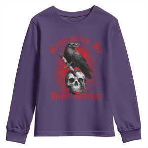 Radicalized By Basic Decency Youth Sweatshirt Vintage Gothic Victorian Crow Skull - Print Your Wear