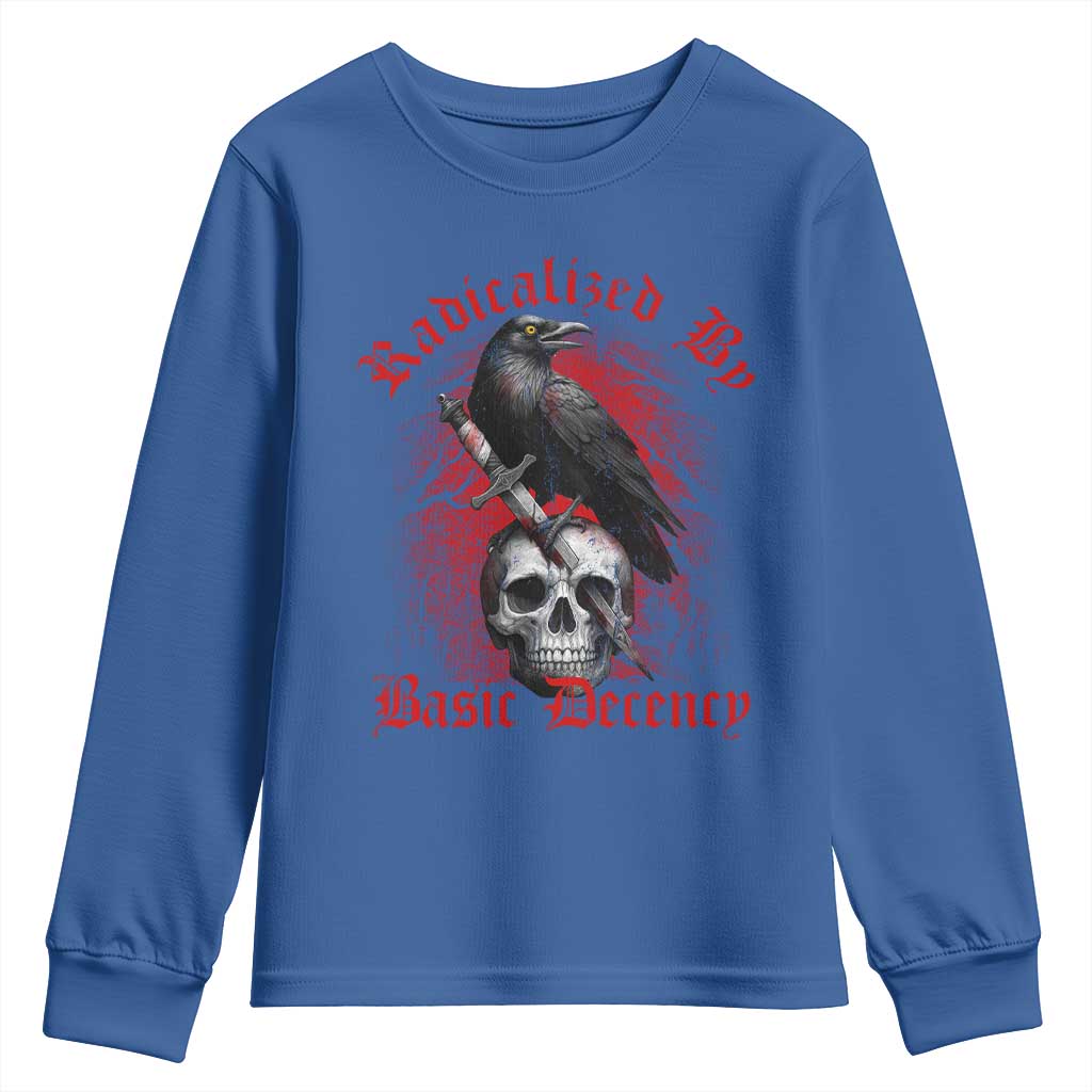 Radicalized By Basic Decency Youth Sweatshirt Vintage Gothic Victorian Crow Skull TS11 Royal Blue Print Your Wear