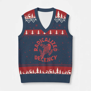 Radicalized By Basic Decency V-Neck Knit Sweater Vest Feminist Activist TS11 Navy Red Print Your Wear