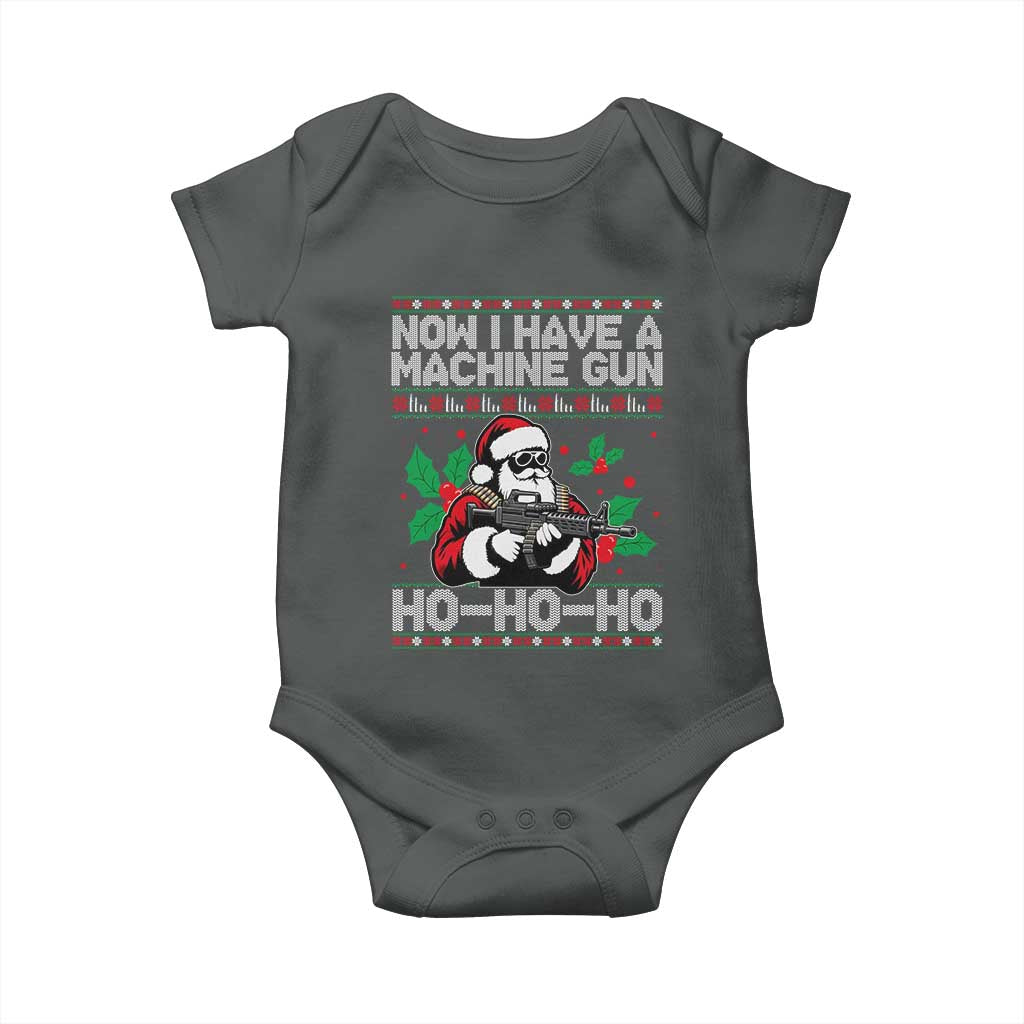 Funny Christmas 80's Die Movie Baby Onesie Now I Have A Machine Gun Ho Ho Ho Gun Lover TS11 Dark Heather Print Your Wear