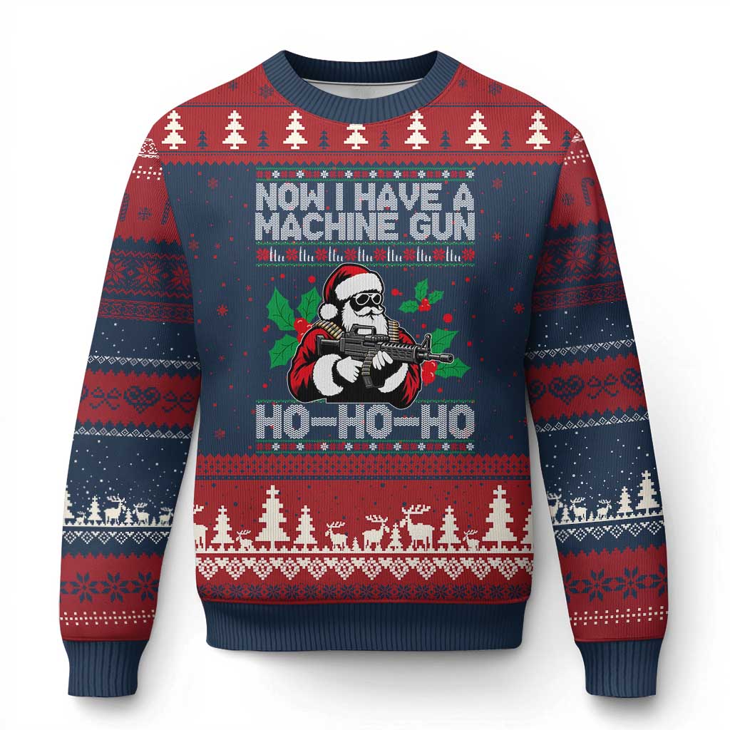 Funny Christmas 80's Die Movie Ugly Christmas Sweater Now I Have A Machine Gun Ho Ho Ho Gun Lover TS11 Navy Red Print Your Wear