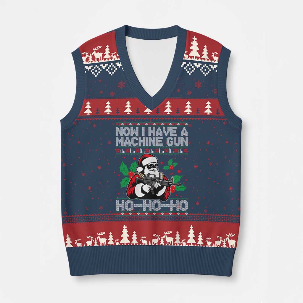 Funny Christmas 80's Die Movie V-Neck Knit Sweater Vest Now I Have A Machine Gun Ho Ho Ho Gun Lover TS11 Navy Red Print Your Wear