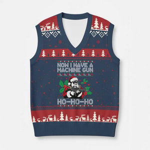 Funny Christmas 80's Die Movie V-Neck Knit Sweater Vest Now I Have A Machine Gun Ho Ho Ho Gun Lover TS11 Navy Red Print Your Wear